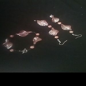 Earing and bracelet set peach and black